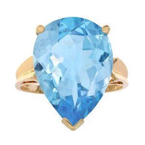 Pear Shape Blue Topaz Ring 14K Yellow Gold